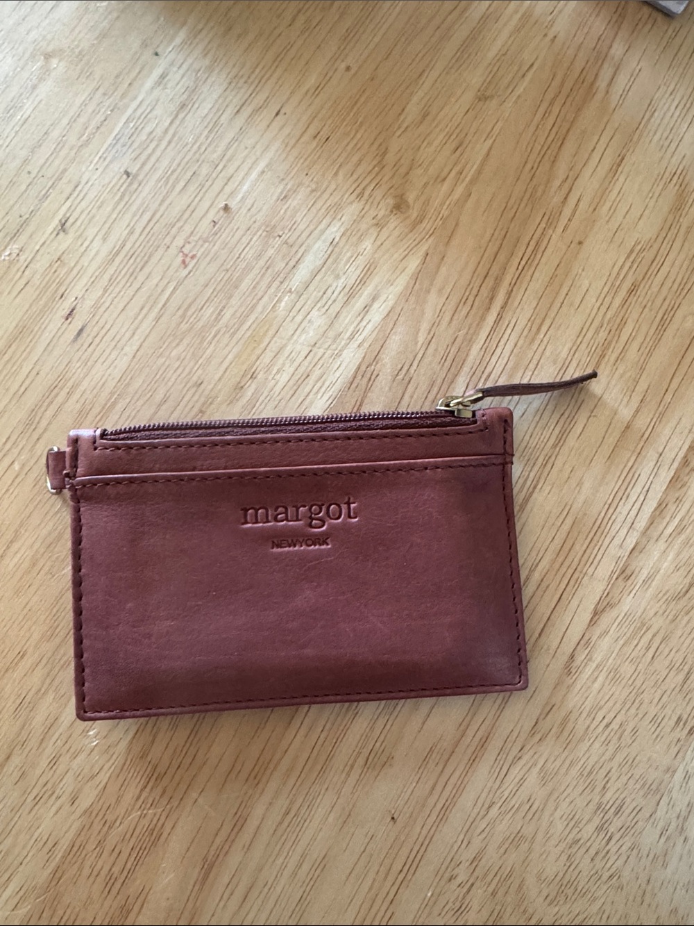 margot Slim Leather Zip Card Holder - Chestnut Brown